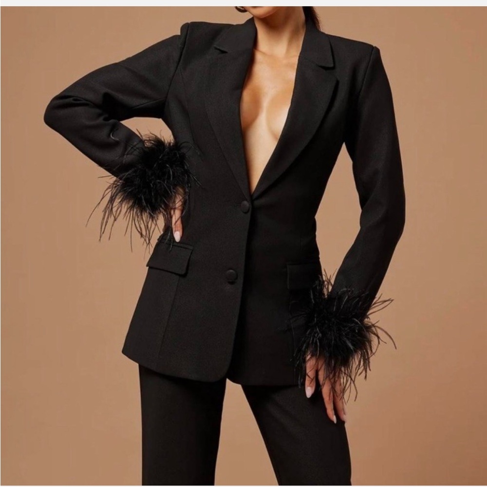 Zara Black Feather-Trim Blazer